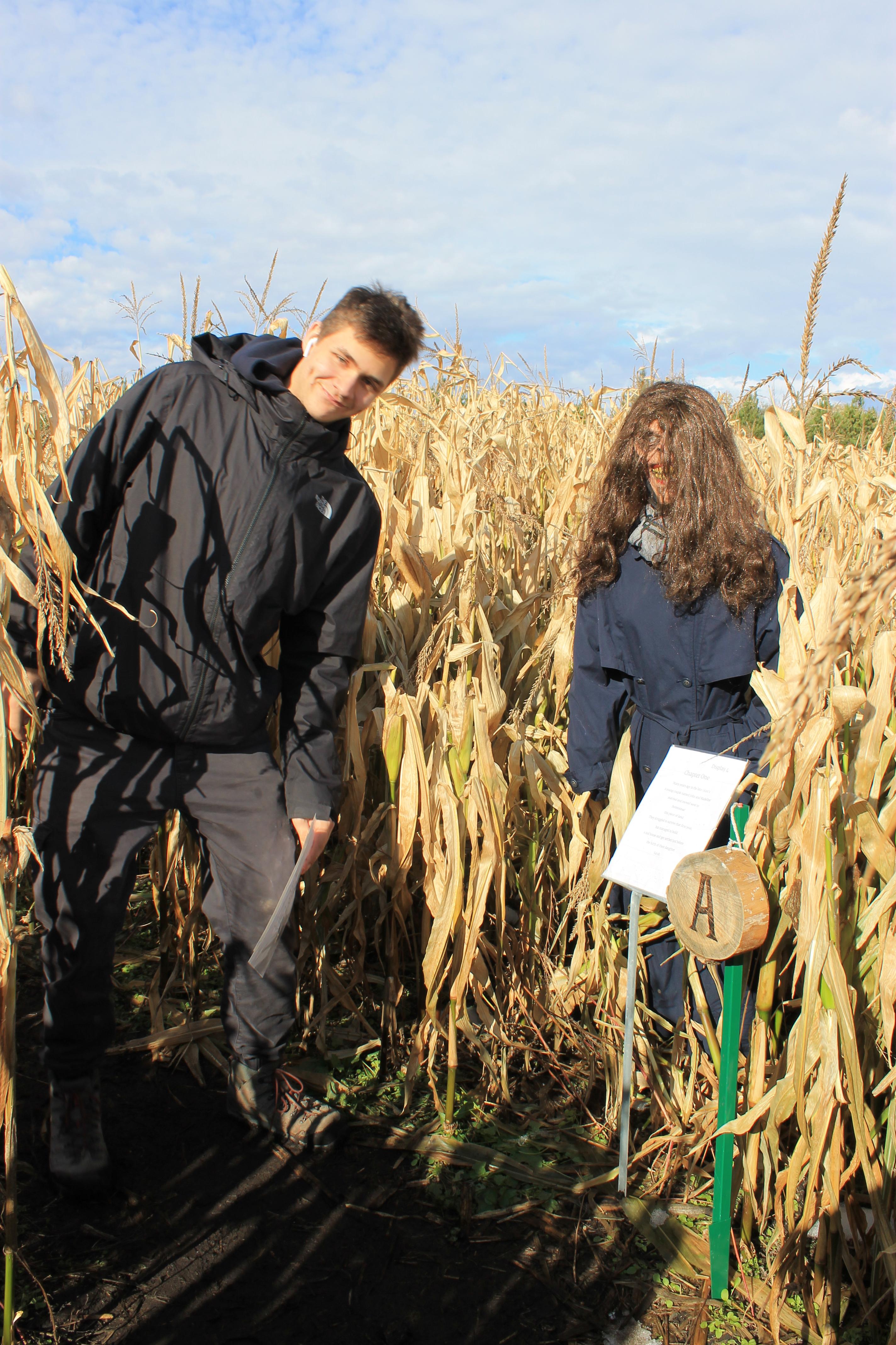 a student in the corn  maze